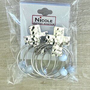 Silver Cross + Quartz Hoop Earrings